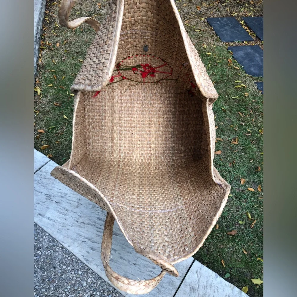BOHO EMBROIDERED MEXICAN STAW TOTE BAG / Weekend/Picnic/Beach/Travel Bag - Picture 10 of 16